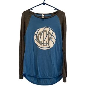 Light blue & gray Girls baseball tee with Volleyball monogram cCf Size S